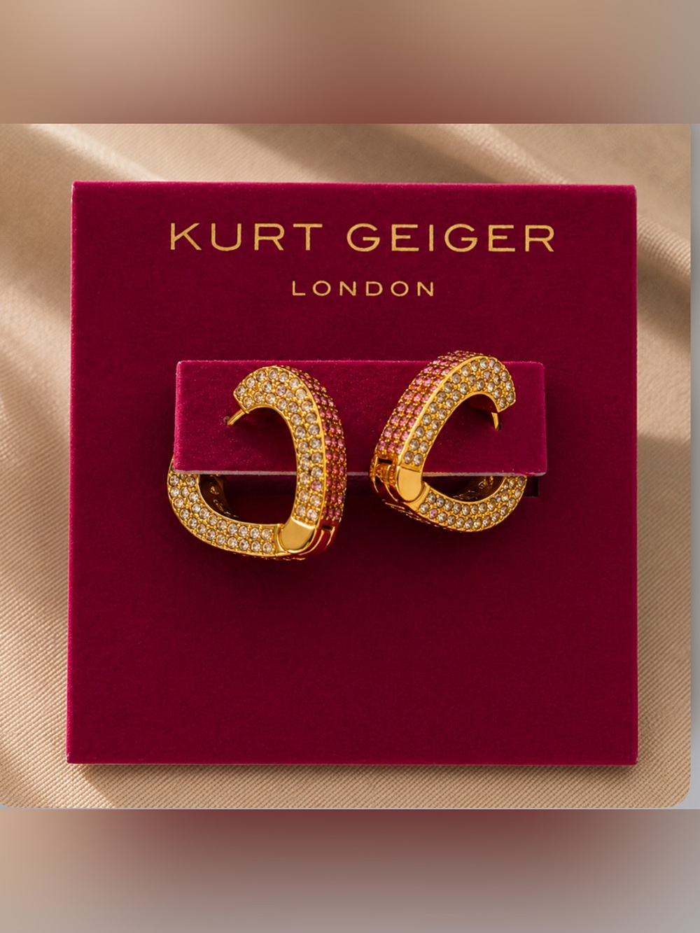 Kurt Geiger Gold Crystal Pavé Heart Shaped Huggie Hoop Earrings